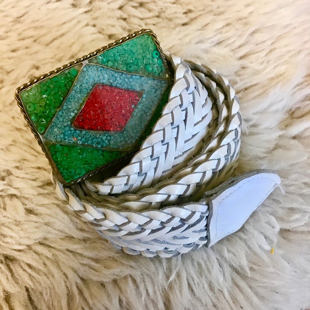 Vintage Woven Belt with Geometric Buckle